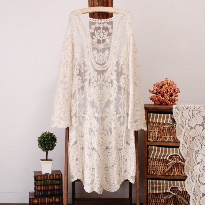 2013-NEW-Women-s-Lady-Beige-Semi-Sexy-Sheer-Sleeve-Loose-Blouse-Tops-Embroidery-Floral-Lace