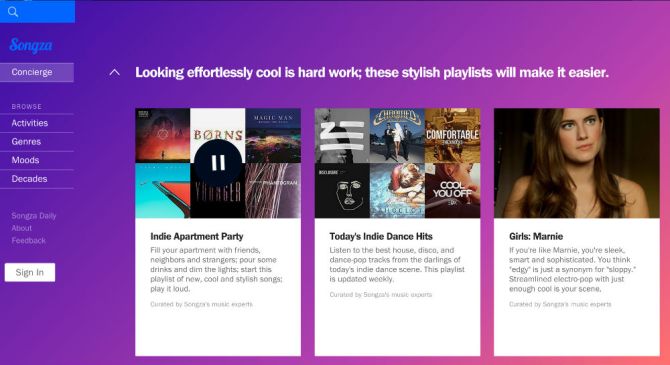 Songza playlist description