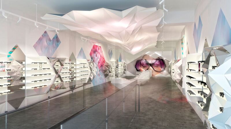 A mock-up of what some of Perverse's first IRL stores will look like.