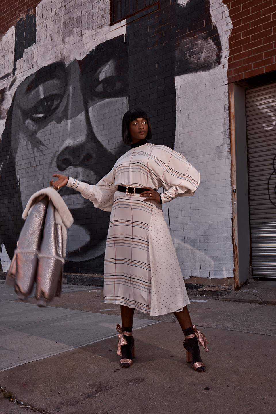 Fall Fashion Trends 2018 | White Dress + Metallic Shearling Bomber Jacket