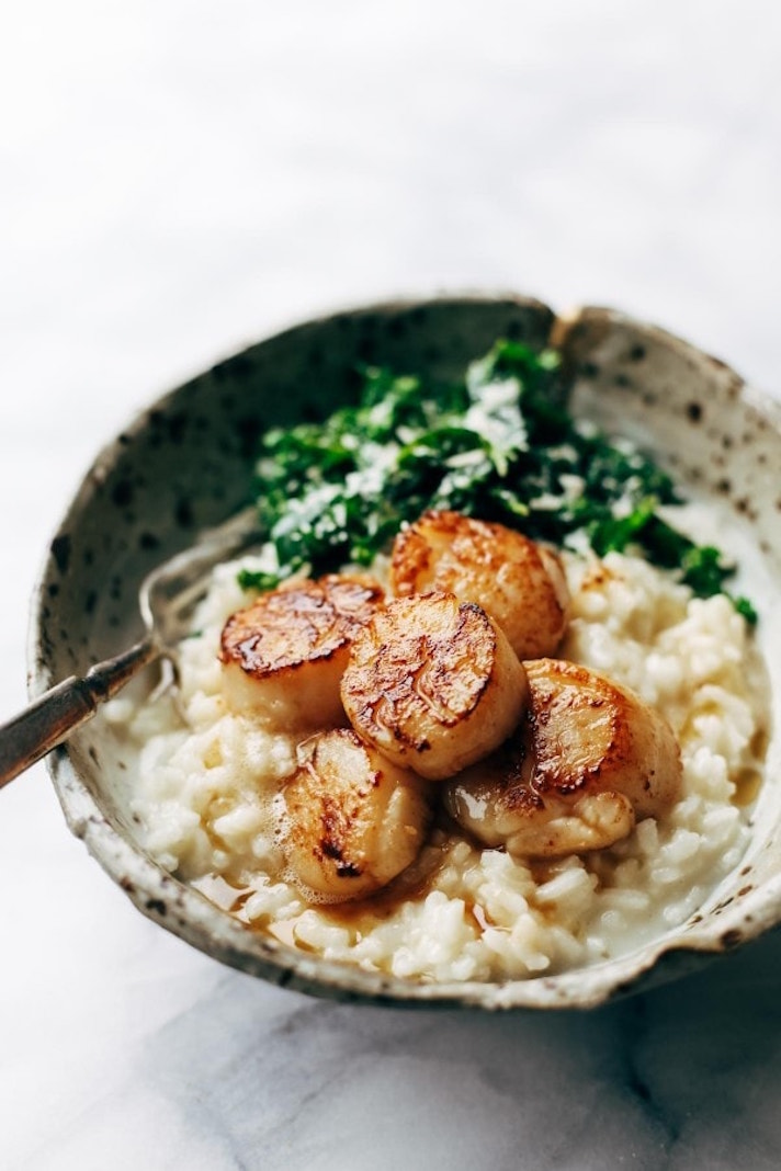 STYLECASTER | 17 Fancy Date Night Dinners That Are Actually Super Easy | Brown Butter Scallops and Parmesan Risotto