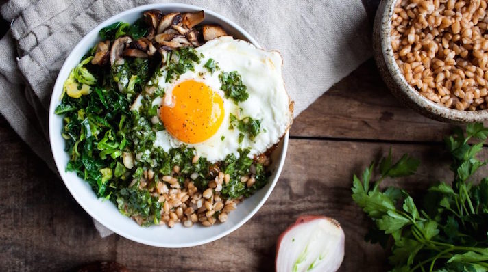STYLECASTER | Easy Grain Bowls That Are Great for Meal Prep | Farro Bowl With Shiitakes and Winter Greens