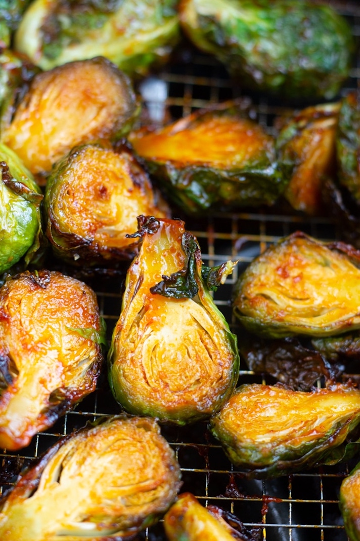 STYLECASTER | 17 Winter Vegetable Recipes That Will Make You Feel Great | Sweet and Spicy Air Fryer Brussels Sprouts