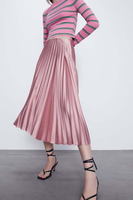 zara spring 2020 pleated pink skirt