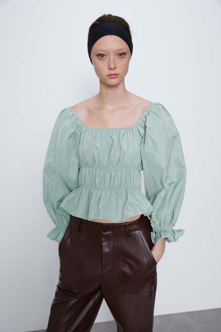 zara spring 2020 stretchy green top
