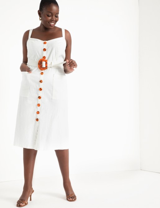 STYLECASTER | Eloquii Spring 2020 Sale | white button front dress