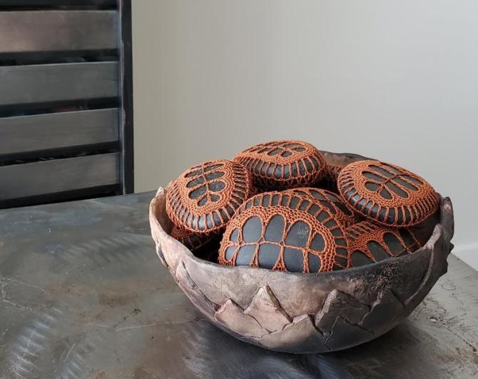 STYLECASTER | Altuzarra x Etsy Home Decor Collection | crochet stones