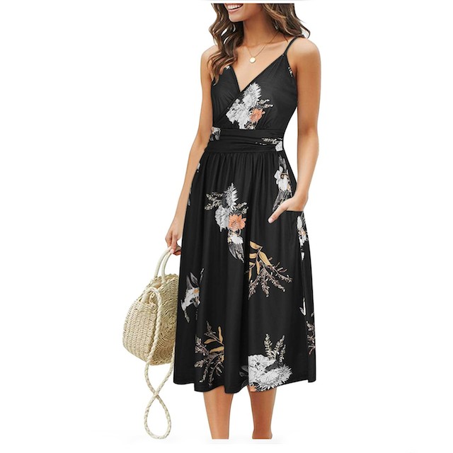 OUGES Women's Short Sleeve V-Neck Floral Party Dress