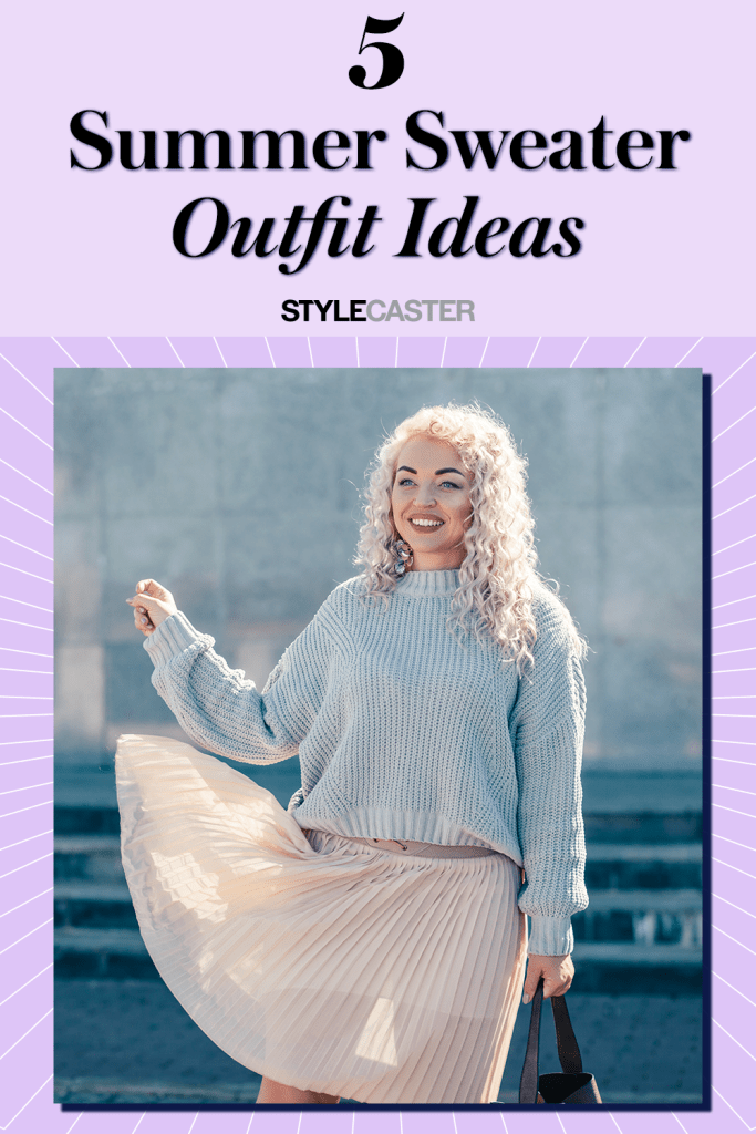 STYLECASTER | summer sweater outfit ideas | summer outfit ideas | fall outfit ideas | sweater and skirt outfit ideas | sweater outfits | warm weather outfits | hot weather outfits | fall outfits | summer outfits