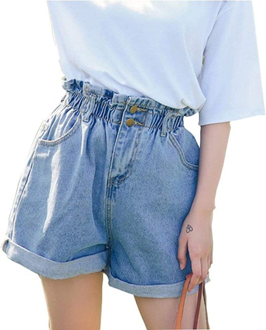 High Waisted Denim Shorts Rolled Blue Jean Shorts