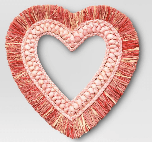 Embellished Raffia Heart Wreath Red