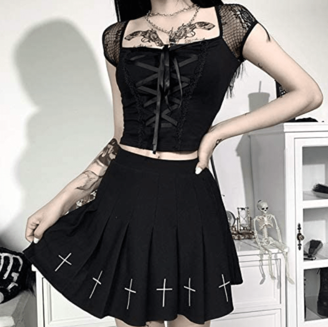Goth Girl Lace Short Sleeve Top Amazon