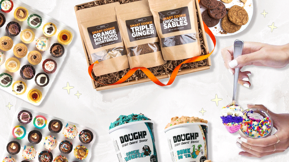 Mini cupcakes, bags of cookies, pints of ice cream, and more desserts.