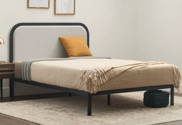 Rest Haven Salem Metal Platform Bed with Rounded Upholstered Headboard