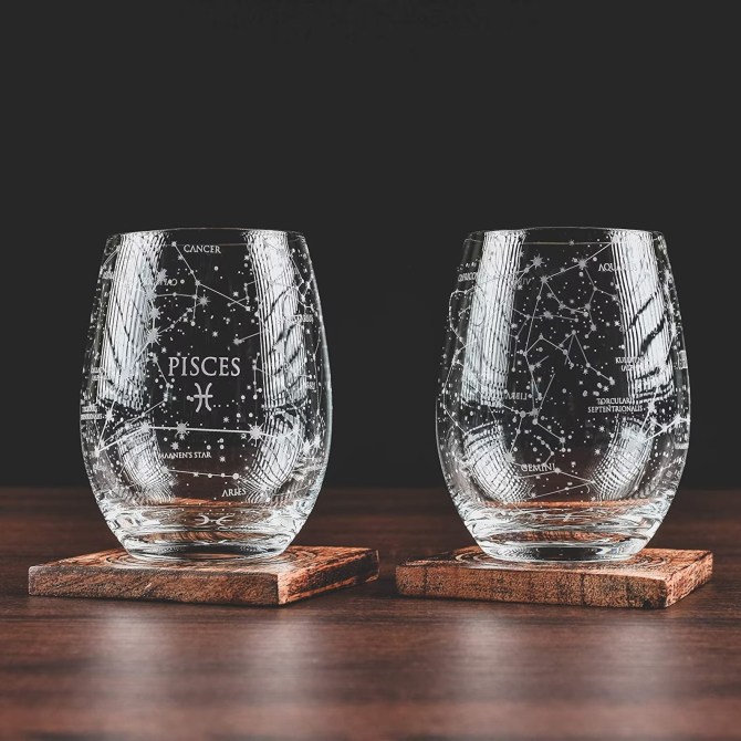 Greenline Glassware Pisces Stemless Wine Glasses Etsy
