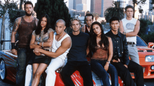 Matt Schulze, Michelle Rodriguez, Vin Diesel, Paul Walker, Johnny Strong (rear), Jordana Brewster, Rick Yune, Chad Lindberg