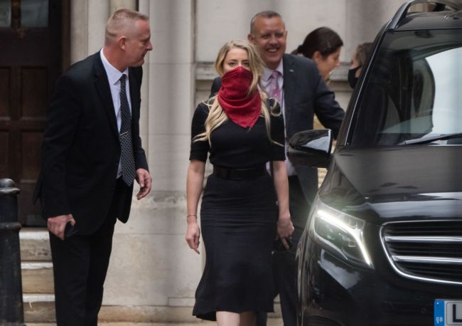 Amber Heard leaves the Royal Courts of Justice, Strand on July 07, 2020 in London, England. Johnny Depp  is taking News Group Newspapers, publishers of The Sun, to court over allegations that he was violent towards his ex-wife, Amber Heard