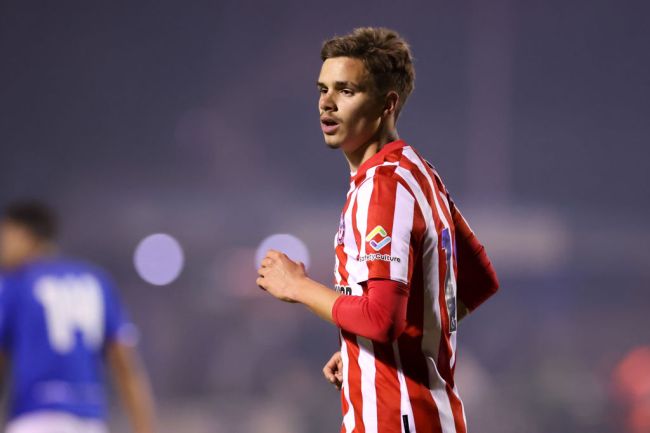 Romeo Beckham of Brentford during the Middlesex FA Senior Challenge Cup match between Wealdstone and Brentford B at Grosvenor Vale on February 14, 2023 in Wealdstone, England.