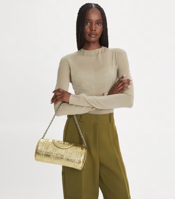 Tory Burch Fleming Metallic Soft Barrel Bag