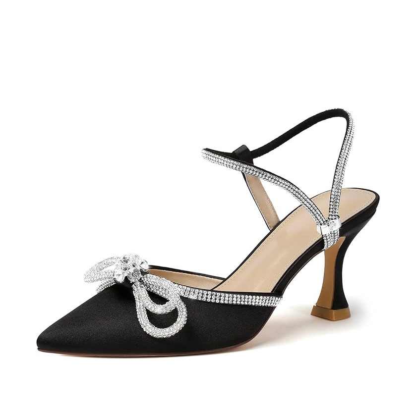 black heels with bow-embellishments