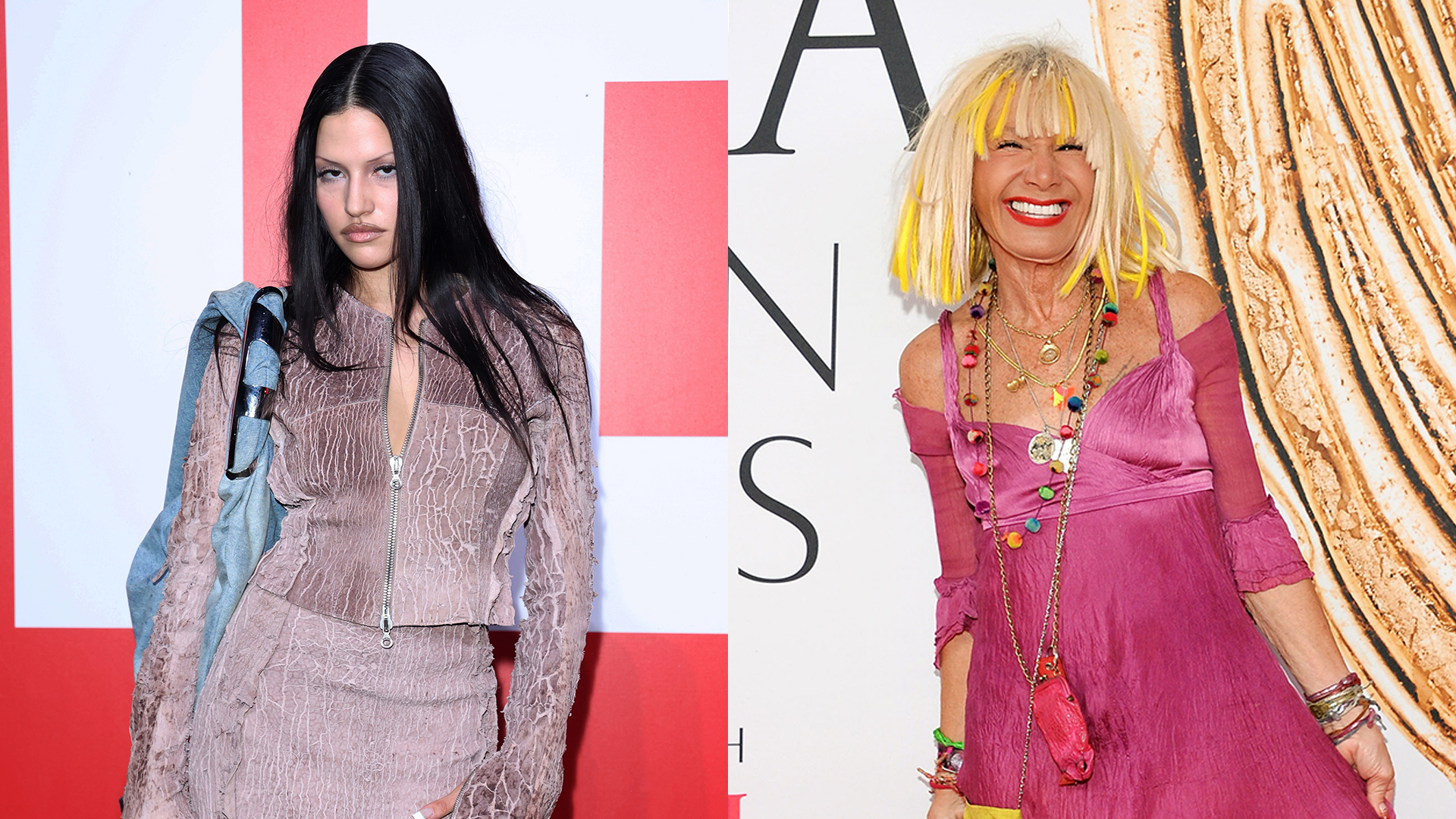 Gabbriette and Betsey Johnson at two separate red carpet events
