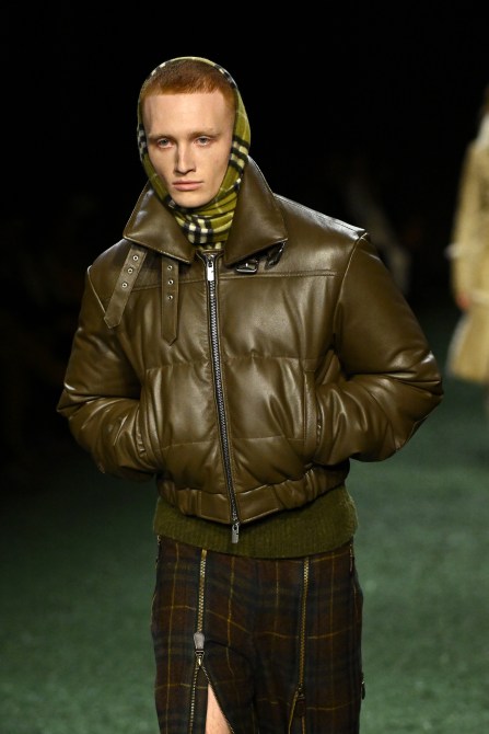 A model walks the Burberry Autumn/Winter 2024 show at London Fashion Week.