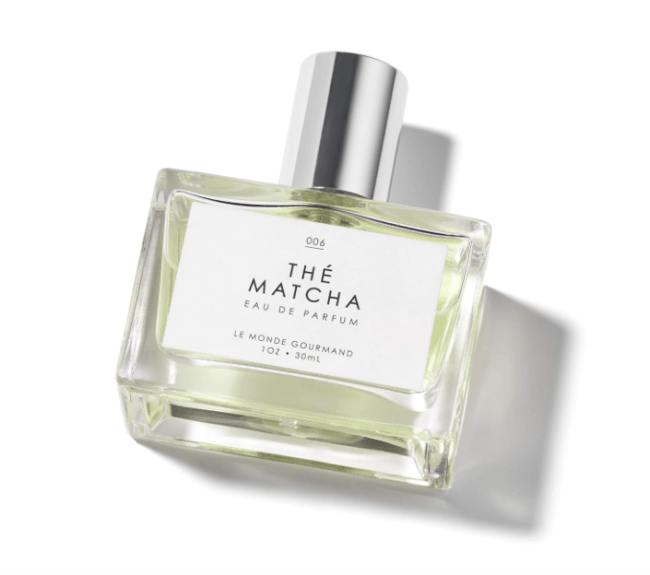 Le Monde Gourmand Thé Matcha Eau de Parfum in a clear bottle with a silver cap