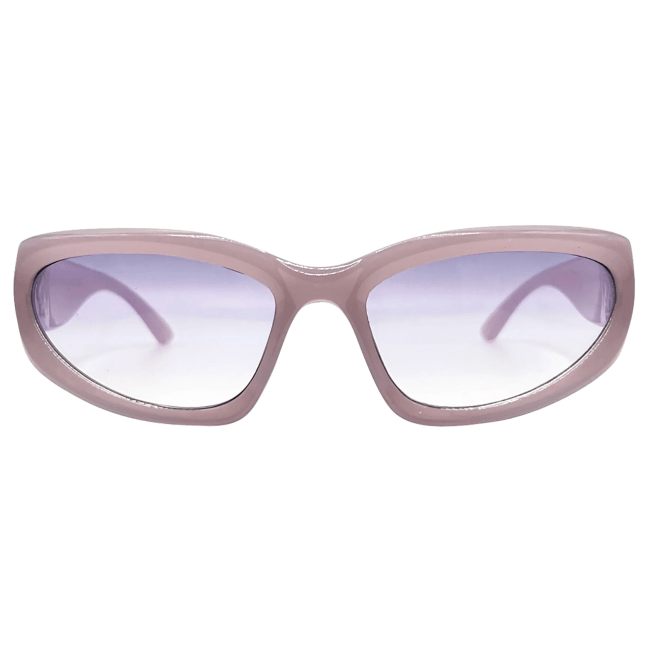 Lavender sport sunglasses with blueish tinted lenses
