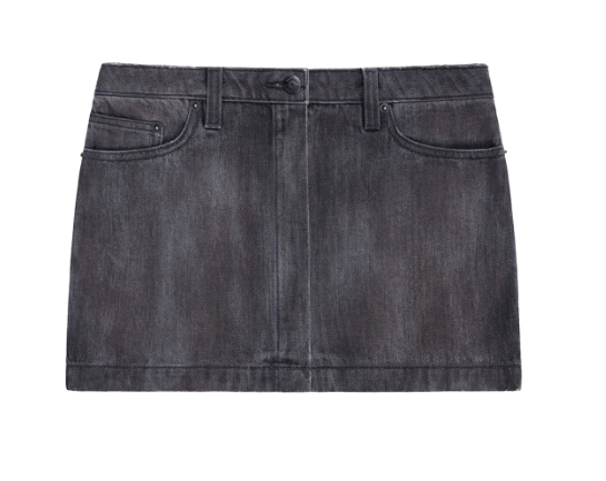 Tank Air denim mini skirt: a faded black mini skirt with brass hardwear
