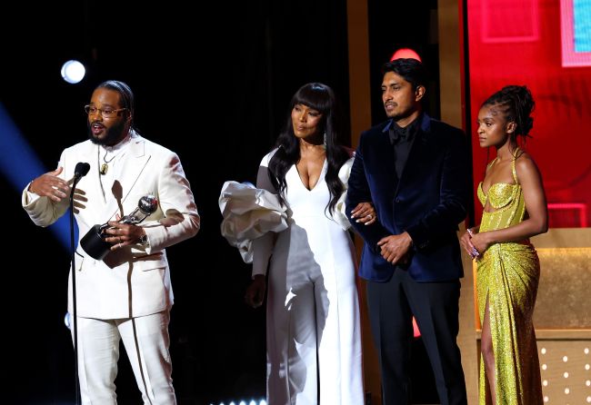 Ryan Coogler, Angela Bassett, Tenoch Huerta and Dominique Thorne accept the Outstanding Motion Picture award for "Black Panther: Wakanda Forever" at NAACP Awards 2023.