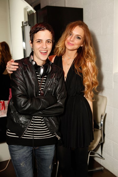 Samantha Ronson and Lindsay Lohan attend the Jenni Kayne and Andy Lecompte Salon Party at the Andy Lecompte Salon