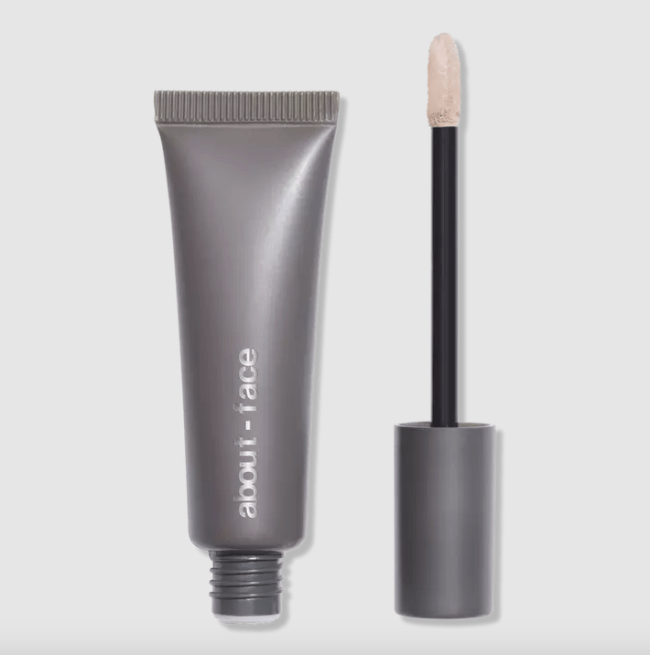 about-face Lip Fix Lip Primer, a lip primer in a grey bottle.