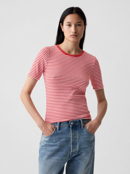 Gap Modern Crewneck T-Shirt in red and white stripe