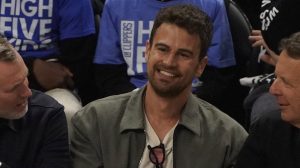 Theo James (C) seen at game 2 of the 2024 NBA Playoffs between the Los Angeles Clippers and the Dallas Mavericks game at Crypto.com Arena  on April 23, 2024 in Los Angeles, California.