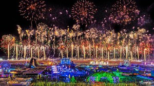 Fireworks light up the night sky above Electric Daisy Carnival on Monday, May 23, 2022, at Las Vegas Motor Speedway, in Las Vegas. (Benjamin Hager/Las Vegas Review-Journal/Tribune News Service via Getty Images)