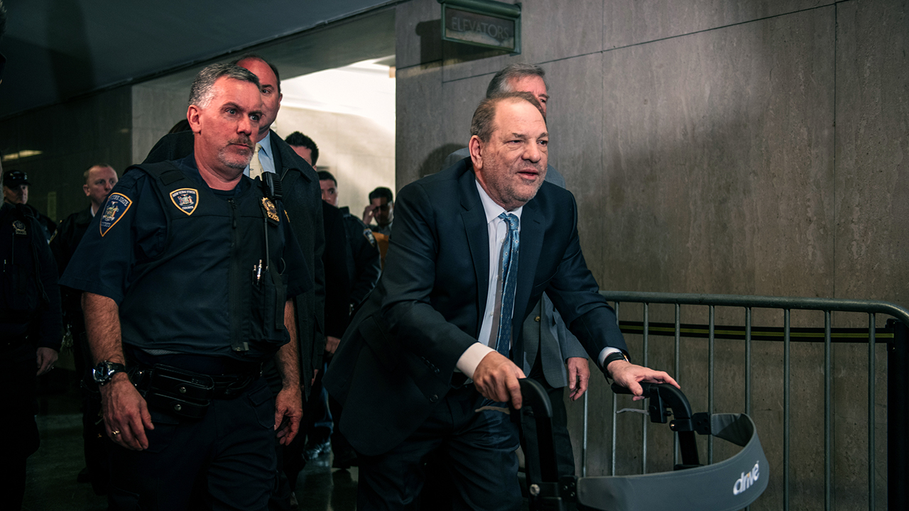 NEW YORK, NY - FEBRUARY 24: Movie producer Harvey Weinstein (R) enters New York City Criminal Court on February 24, 2020 in New York City. Jury deliberations in the high-profile trial are believed to be nearing a close, with a verdict on Weinstein's numerous rape and sexual misconduct charges expected in the coming days.