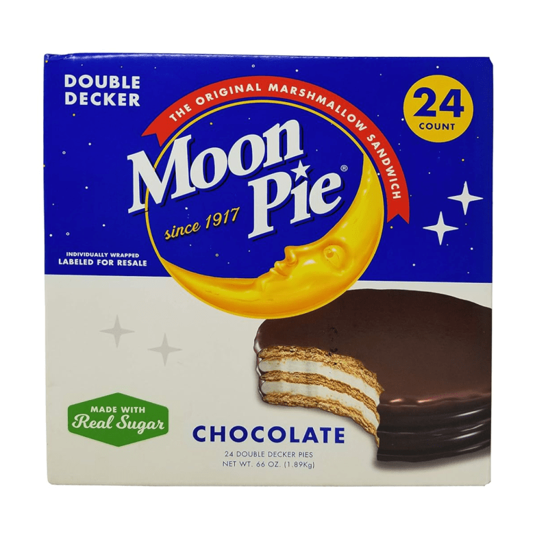 A box of Moon Pies, the chocolate-covered round snack