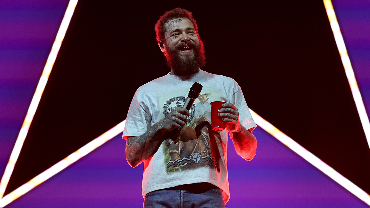Post Malone performs during The American Rodeo by Teton Ridge at Globe Life Field on March 09, 2024 in Arlington, Texas.