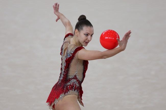 Evita Griskenas of Team USA competes during Gymnastics - Rhythmic Ball at Parque Deportivo Estadio Nacional on Day 12 of Santiago 2023 Pan Am Games on November 01, 2023 in Santiago, Chile.