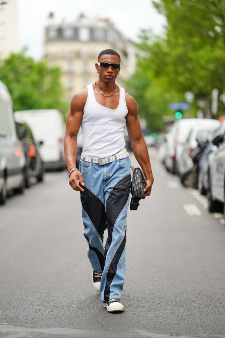 STYLECASTER | Men's outfits, white tank top and jeans.