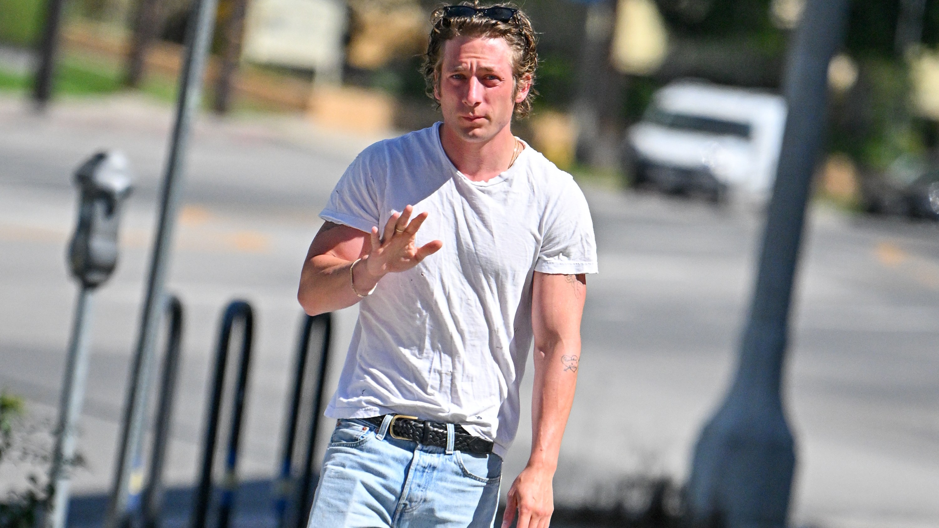 Jeremy Allen White is seen walking to Joan's on Third on June 26, 2024 in Los Angeles, California.
