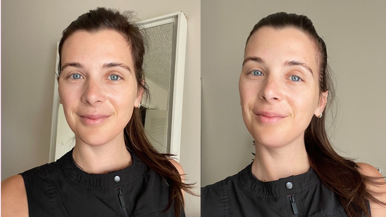 A woman with her hair in a pony tail.