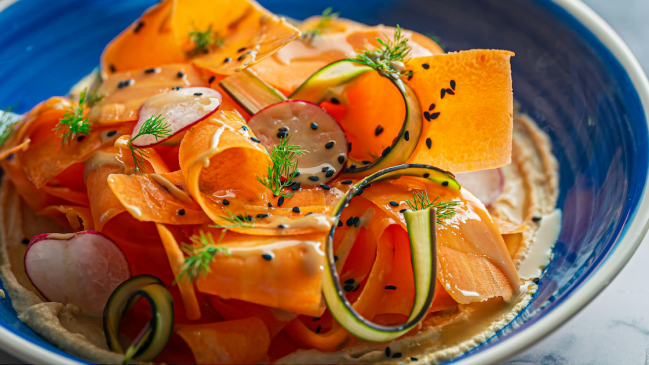 Sliced carrots and cucumbers