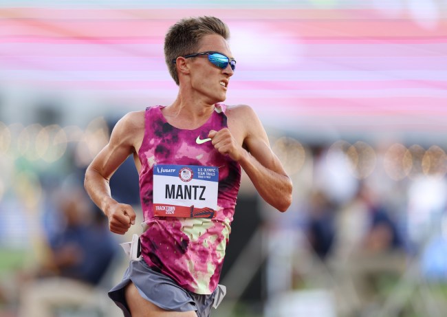 Conner Mantz competes in the men's 10,000 meter run final on Day One of the 2024 U.S. Olympic Team Track & Field Trials at Hayward Field on June 21, 2024 in Eugene, Oregon.