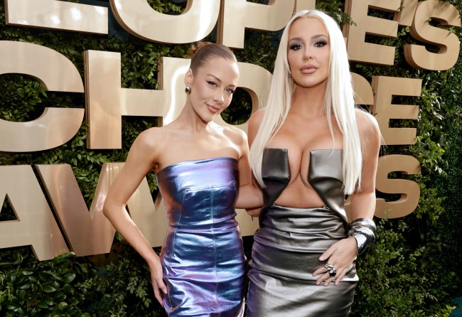 Brooke Schofield and Tana Mongeau arrive to the 2024 People's Choice Awards held at Barker Hangar on February 18, 2024 in Santa Monica, California.