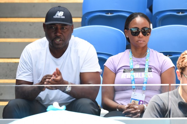 Corey Gauff (L) and Candi Gauff (R) parents of Coco Gauff of United States, watch on as she plays at her fourth round singles match against Jelena Ostapenko of Latvia during day seven of the 2023 Australian Open at Melbourne Park on January 22, 2023 in Melbourne, Australia.
