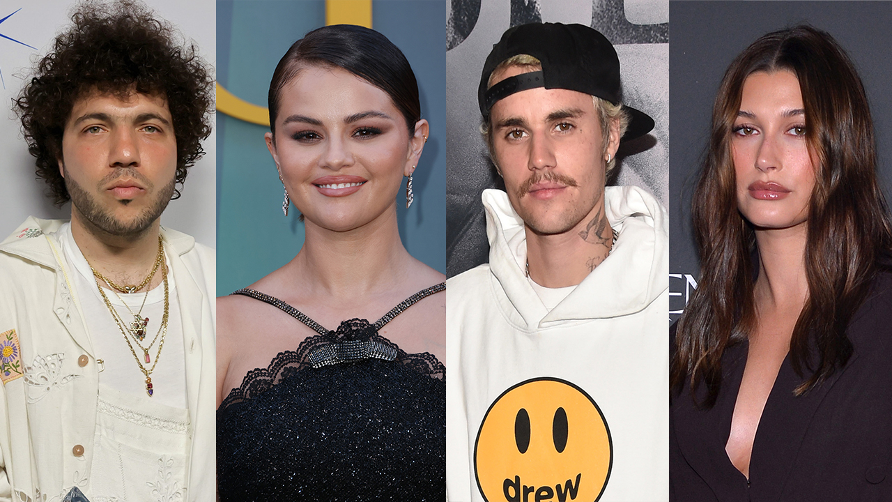 Benny Blanco, Selena Gomez. Justin Bieber, Hailey Bieber