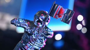 The VMAs trophy know as "Moon Person" is seen during the 2019 MTV VMAs press junket at Prudential Center on August 22, 2019 in Newark, New Jersey.