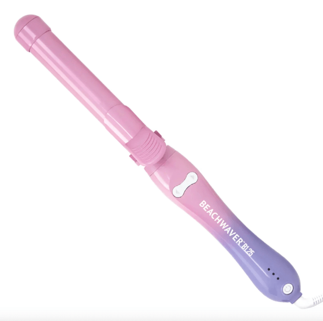 The Beachwaver Rotating Curling Iron in a pink and purple gradient.