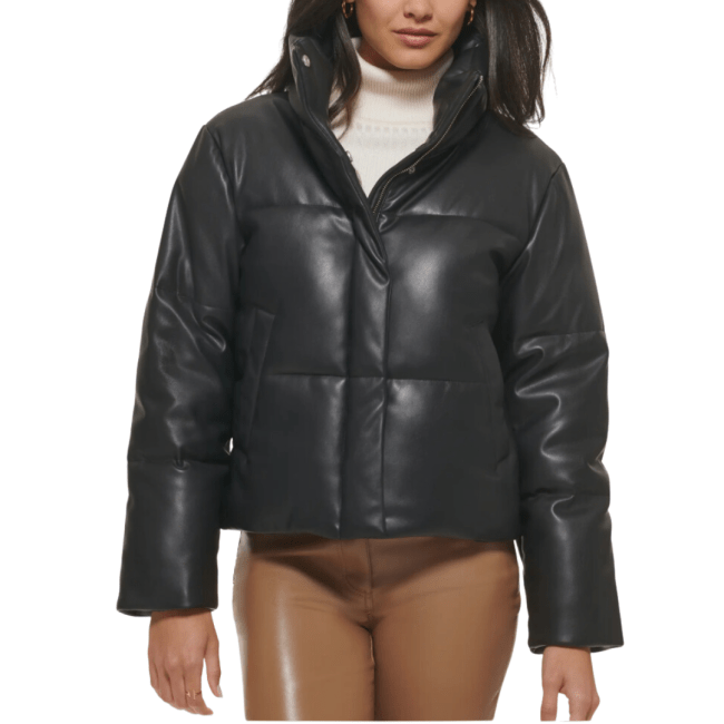 cFaux Leather Water-Resistant Puffer Jacket